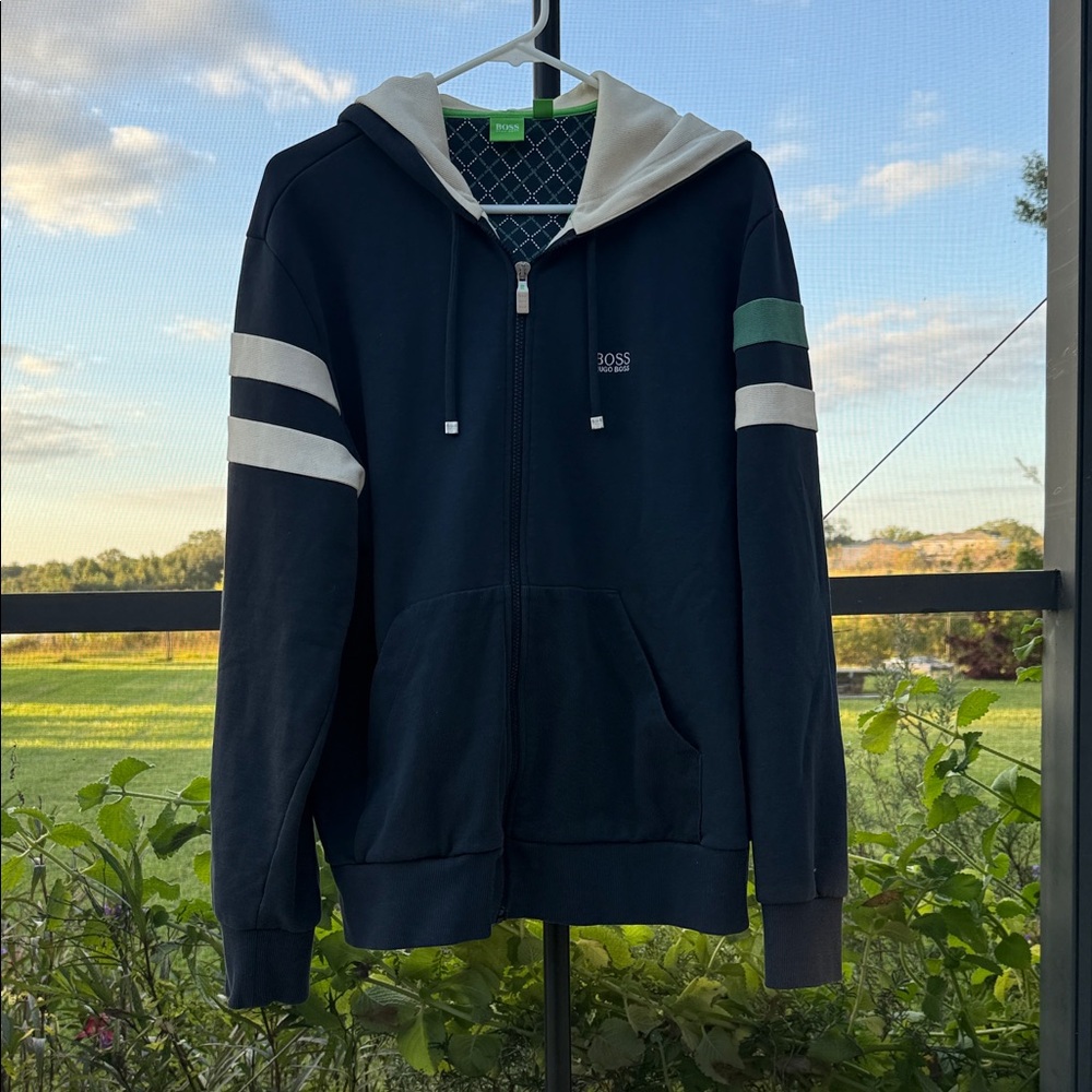 BOSS Men's Dark Blue Zip-Up Sweater